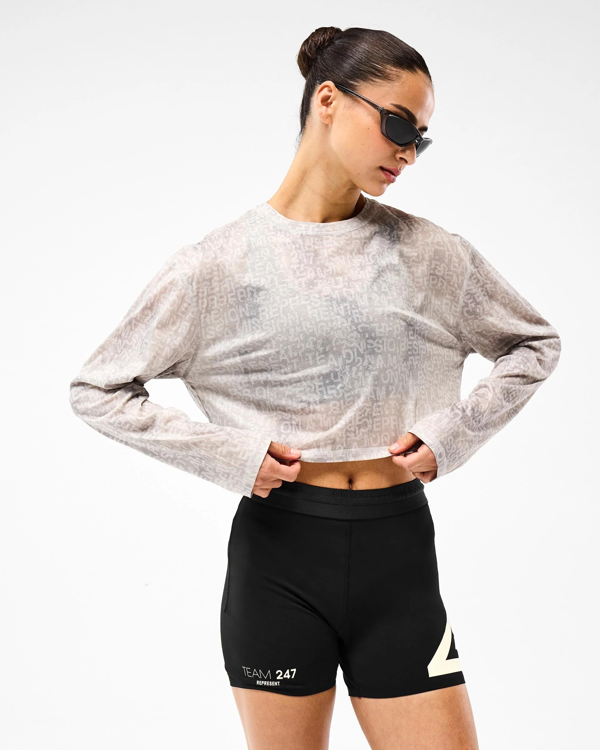 247 Glitch Cropped Training T-Shirt - Grey - Image 6