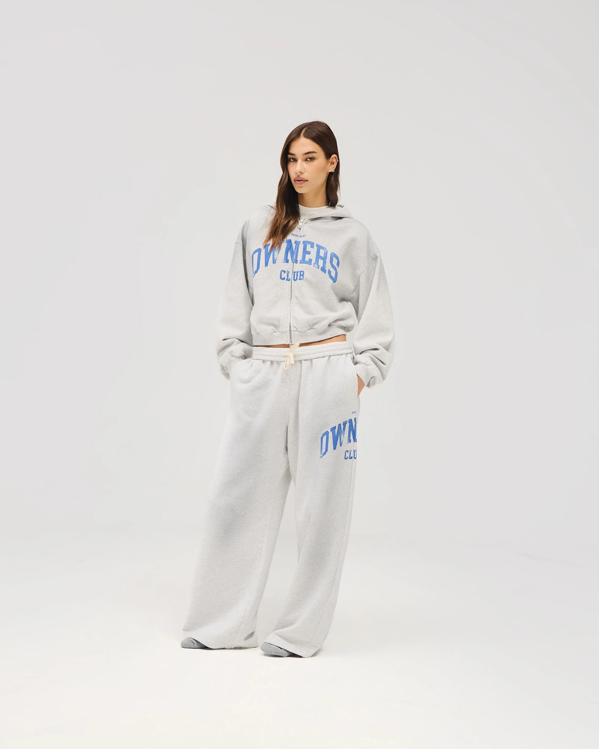 Represent Owners Club Zip Through Hoodie - Sprayed Ice Grey Marl - Image 2
