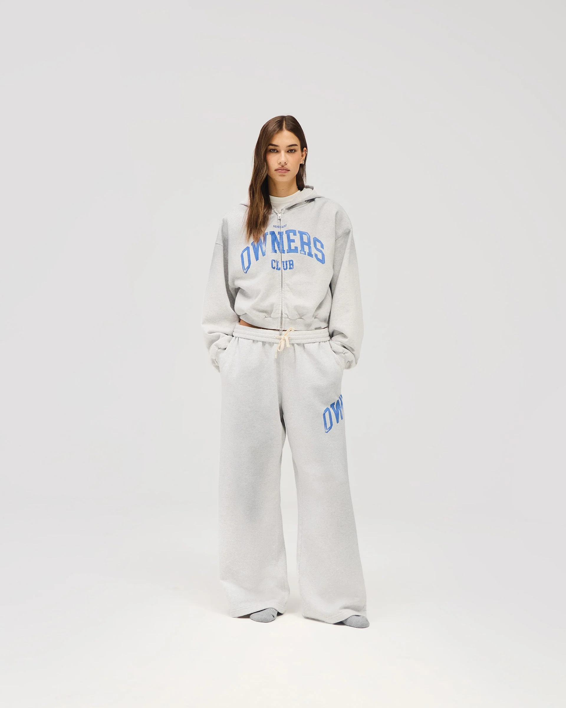 Represent Owners Club Zip Through Hoodie - Sprayed Ice Grey Marl - Image 3