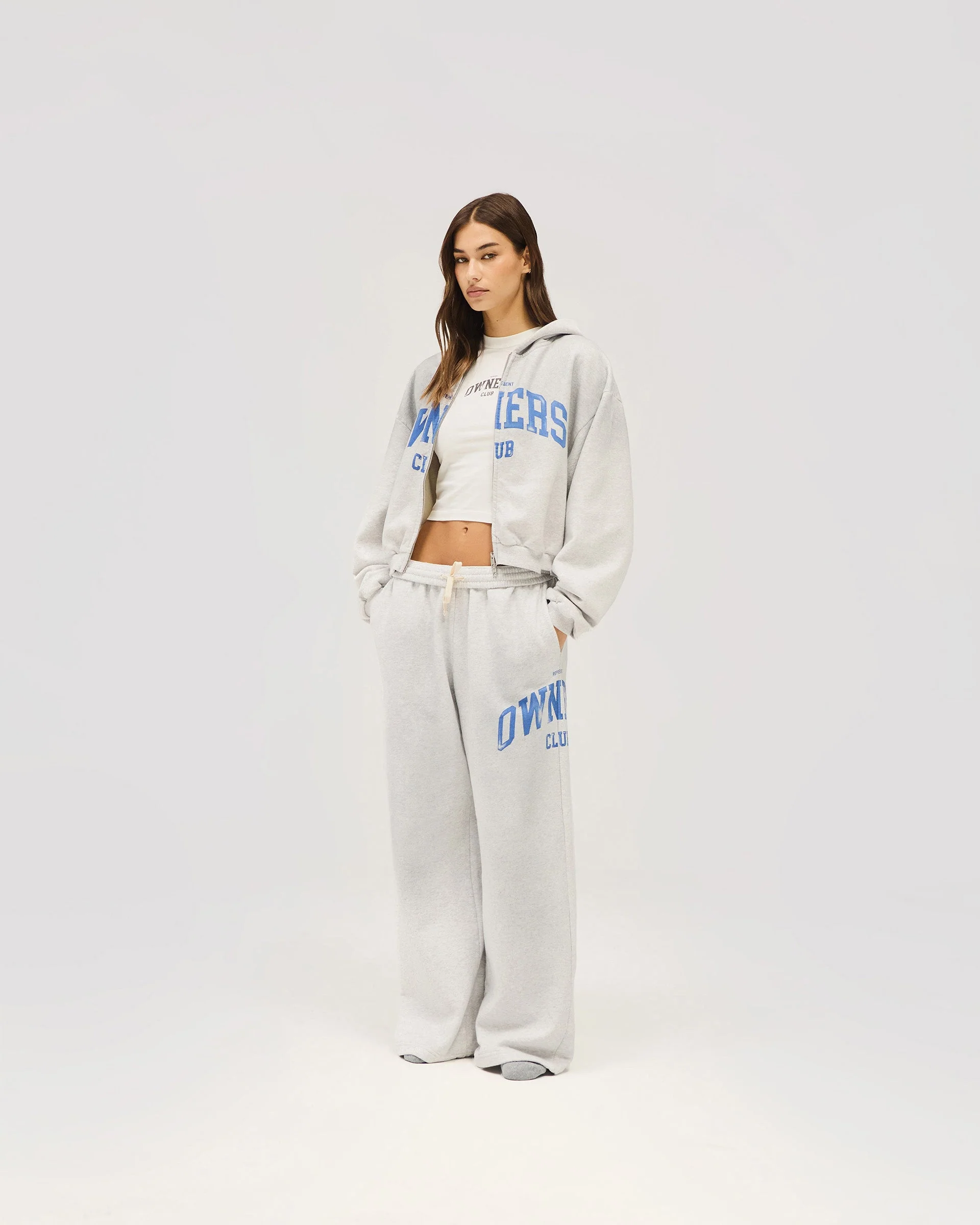 Represent Owners Club Zip Through Hoodie - Sprayed Ice Grey Marl - Image 5