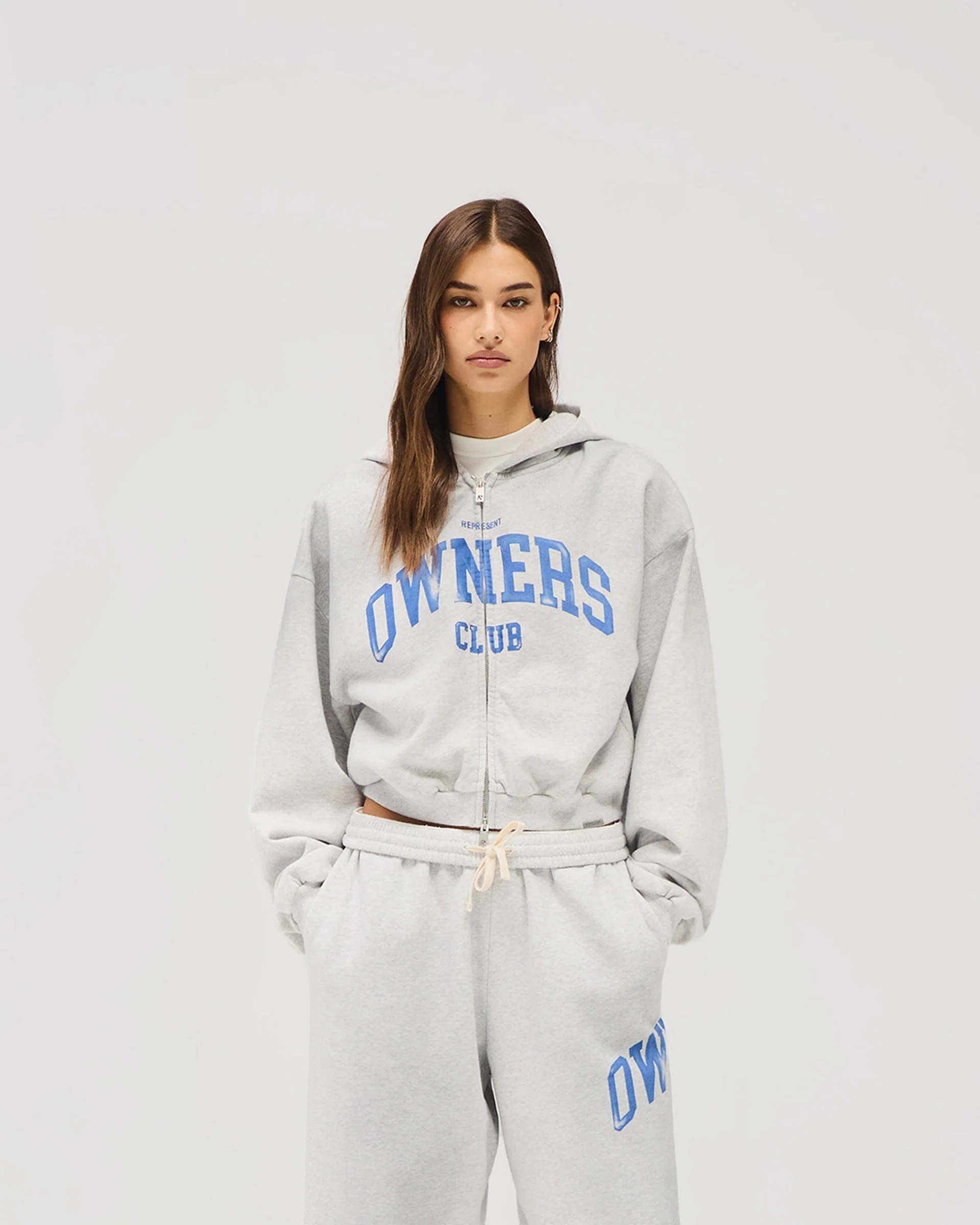 Represent Owners Club Zip Through Hoodie - Sprayed Ice Grey Marl - Image 7