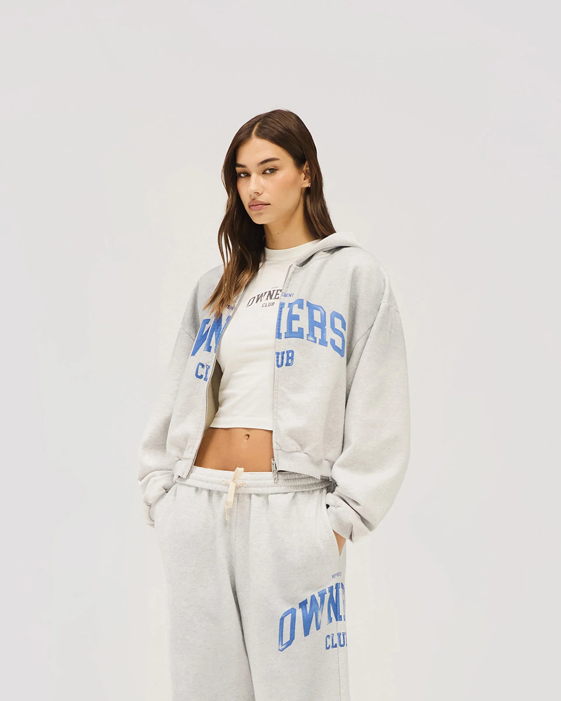 Represent Owners Club Zip Through Hoodie - Sprayed Ice Grey Marl - Image 8