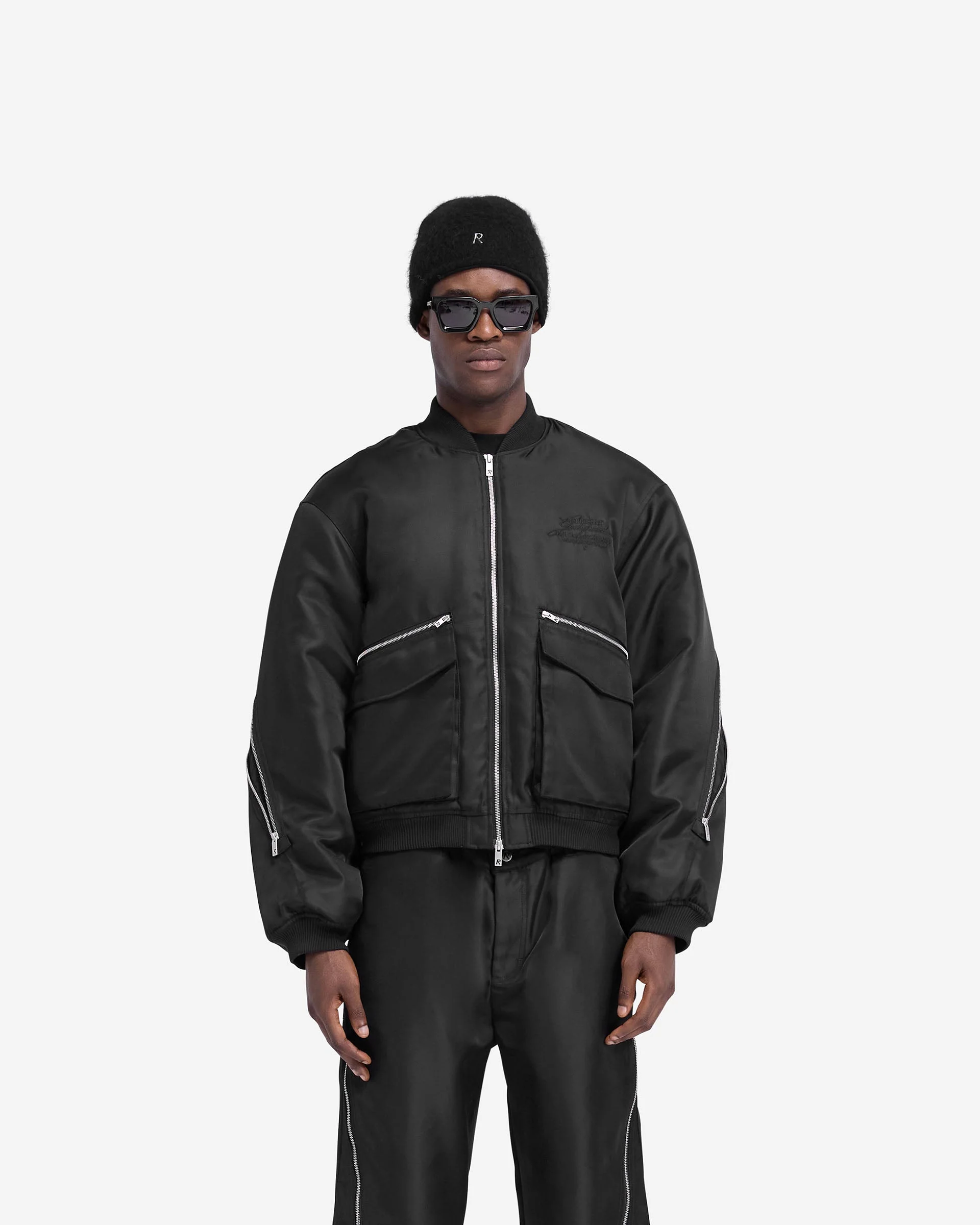Zip Back Bomber Jacket - Jet Black - Image 3