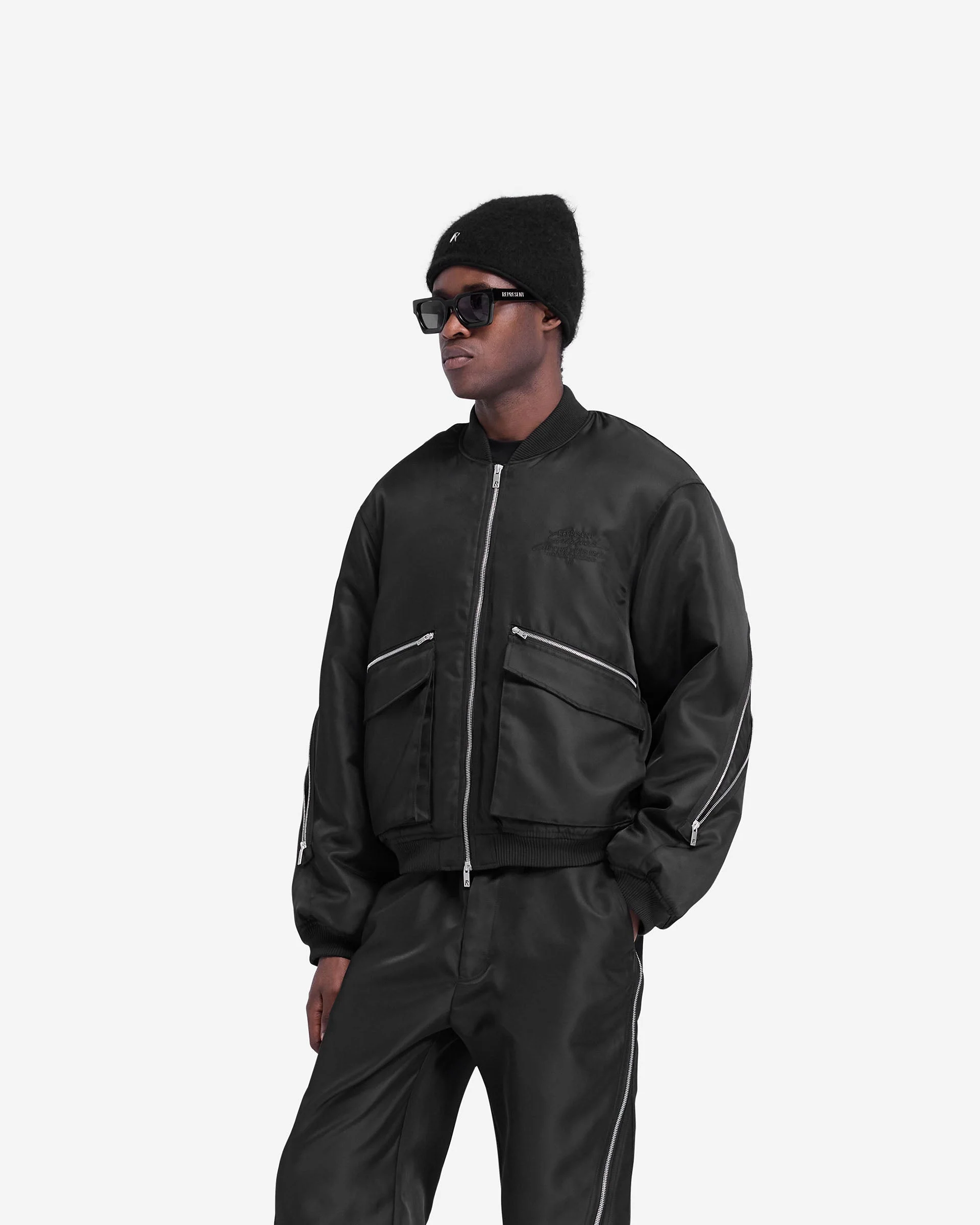 Zip Back Bomber Jacket - Jet Black - Image 4