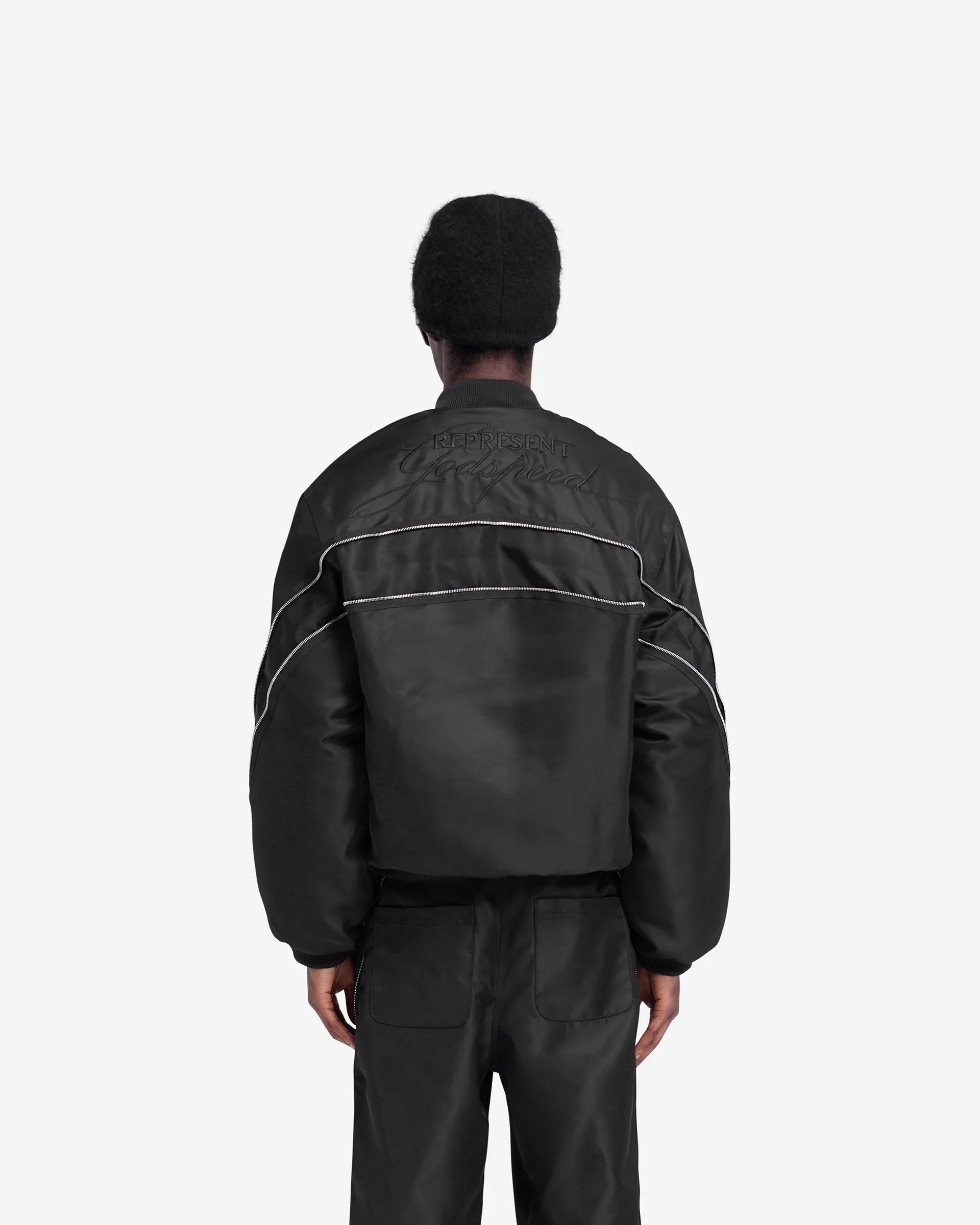Zip Back Bomber Jacket - Jet Black - Image 5
