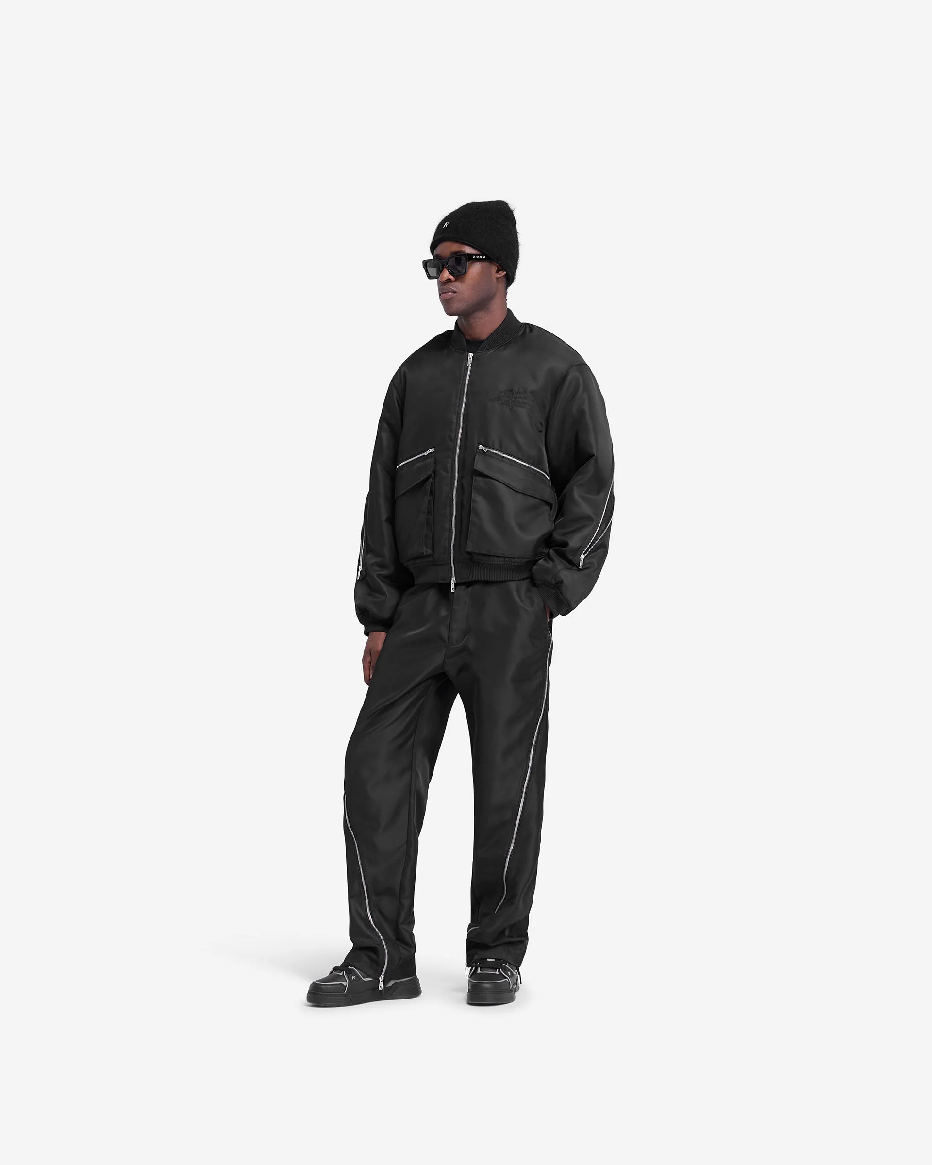 Zip Back Bomber Jacket - Jet Black - Image 7