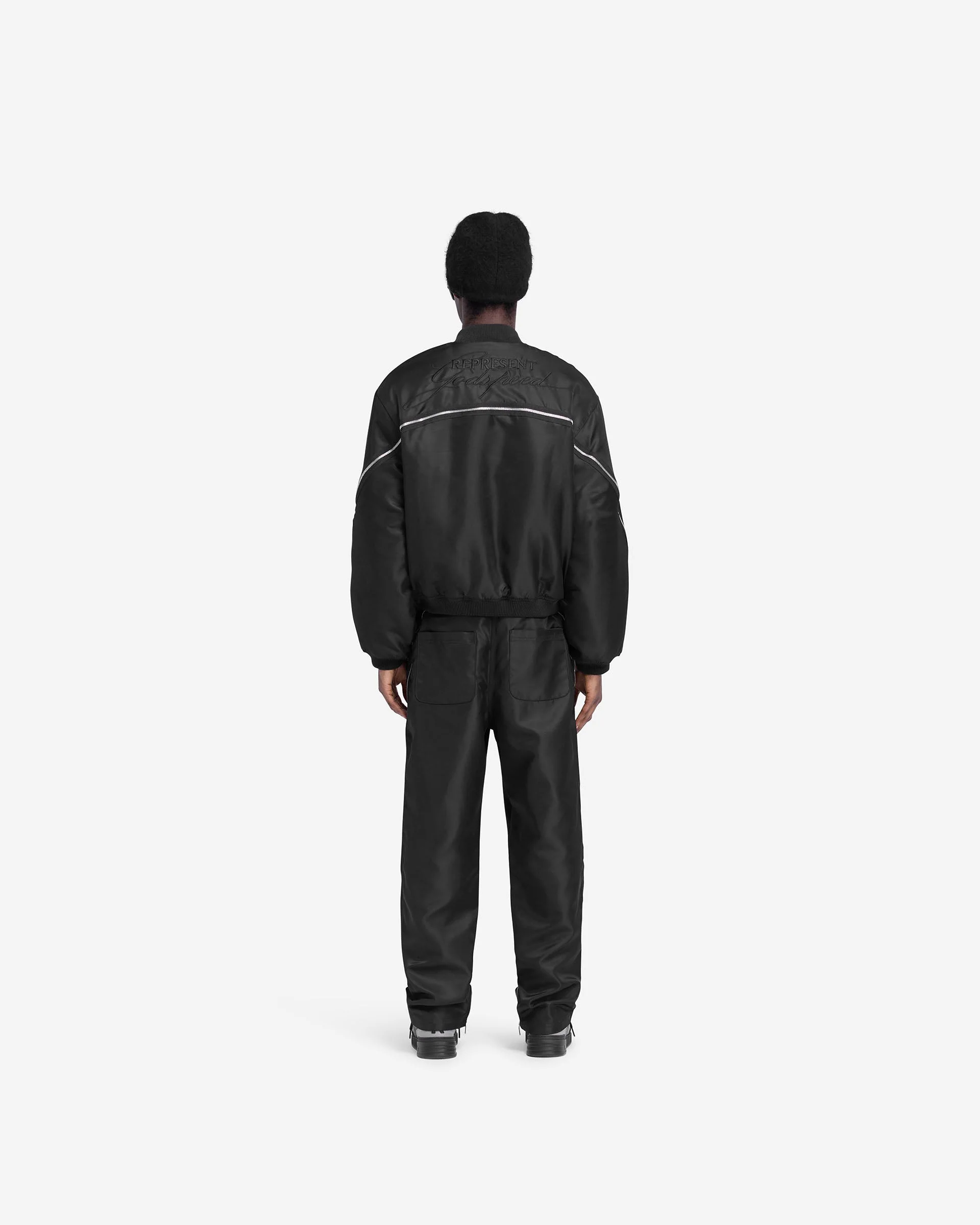 Zip Back Bomber Jacket - Jet Black - Image 8